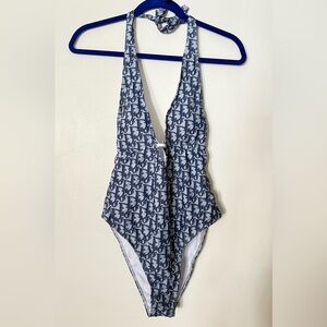 Source Unknown Blue and White One Piece Swimsuit